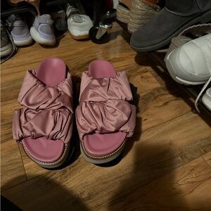 Ganni Pink Satin Slides, Size 10